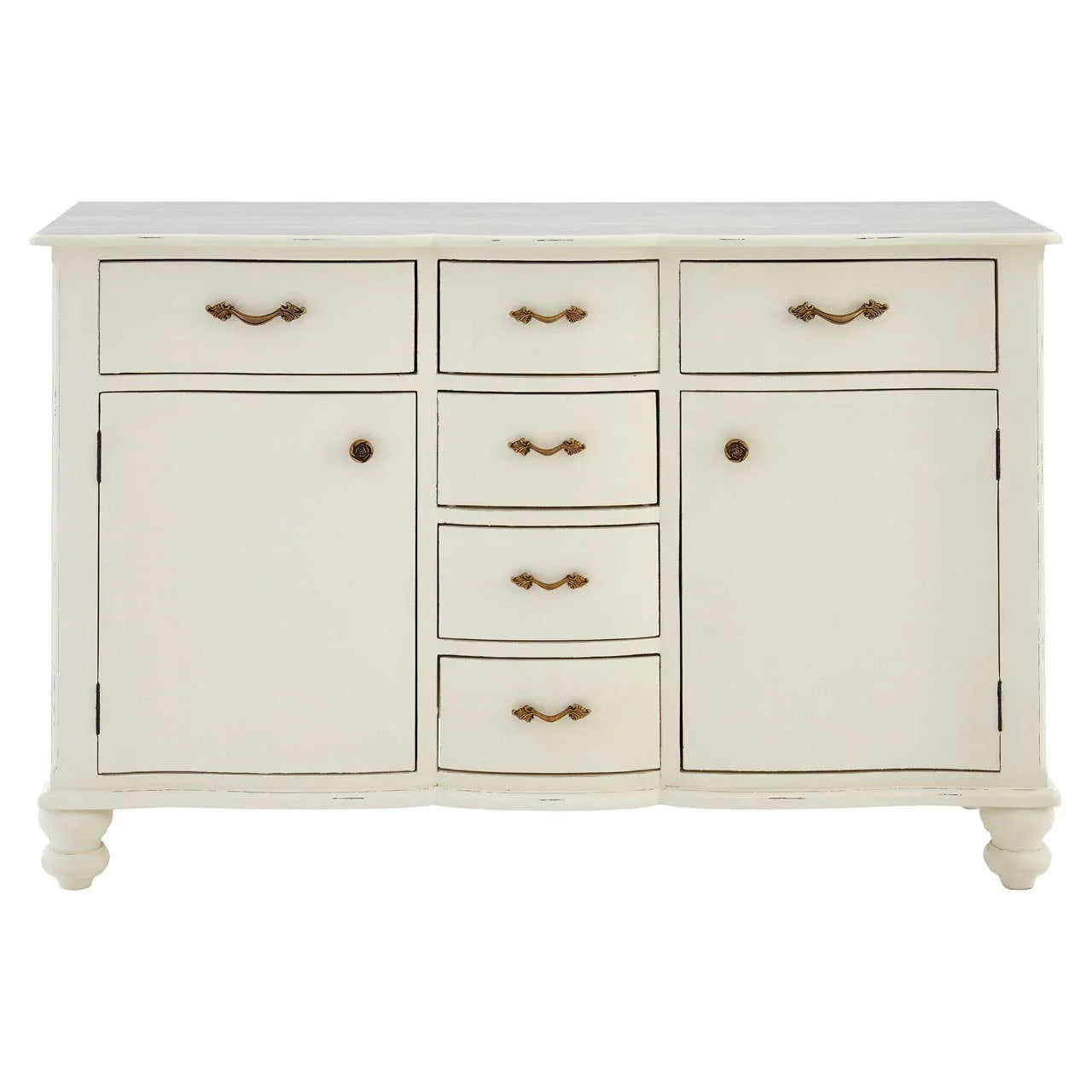 Serene White 6-Drawer Sideboard with Brass Accents
