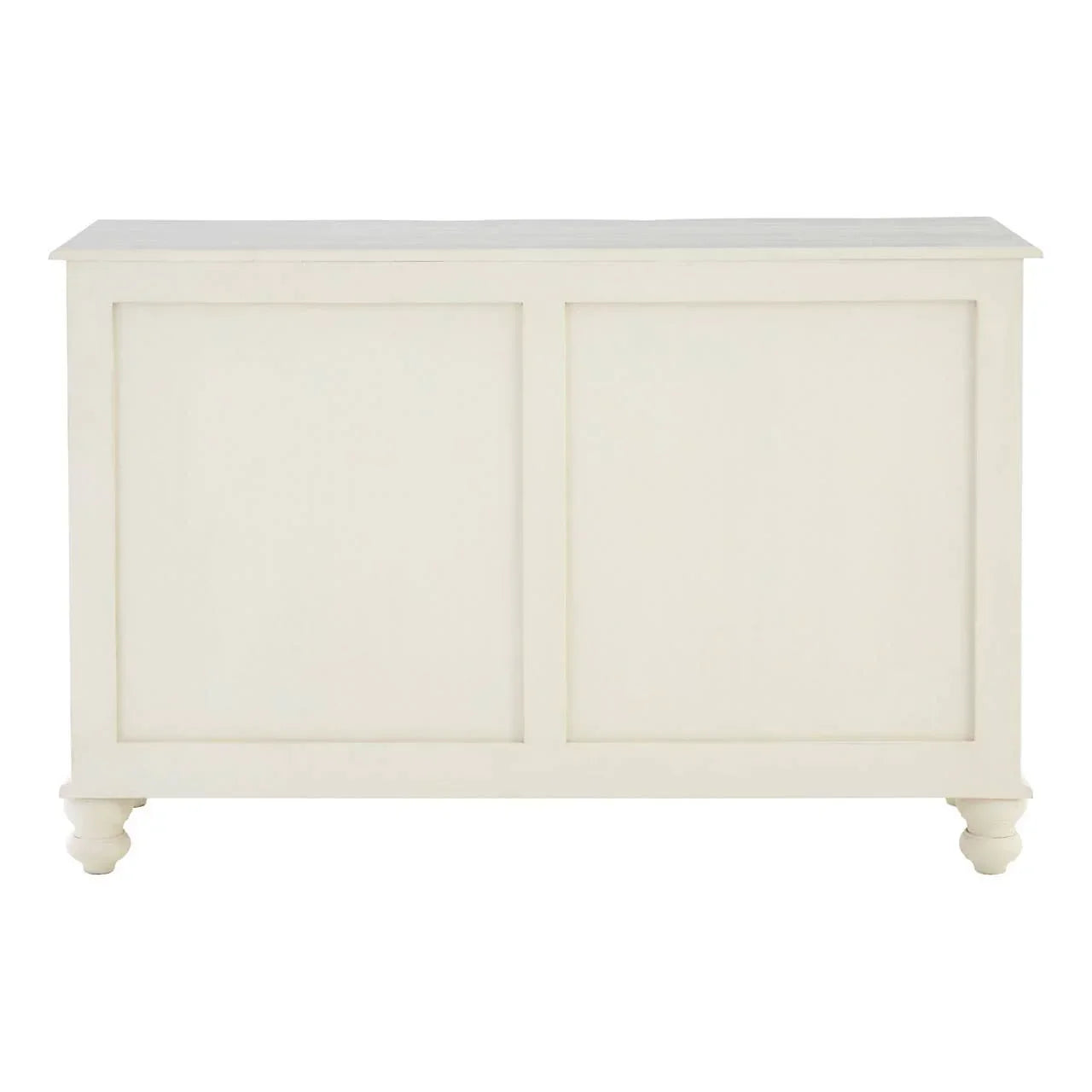 Ivory wooden sideboard with panelled back and turned legs