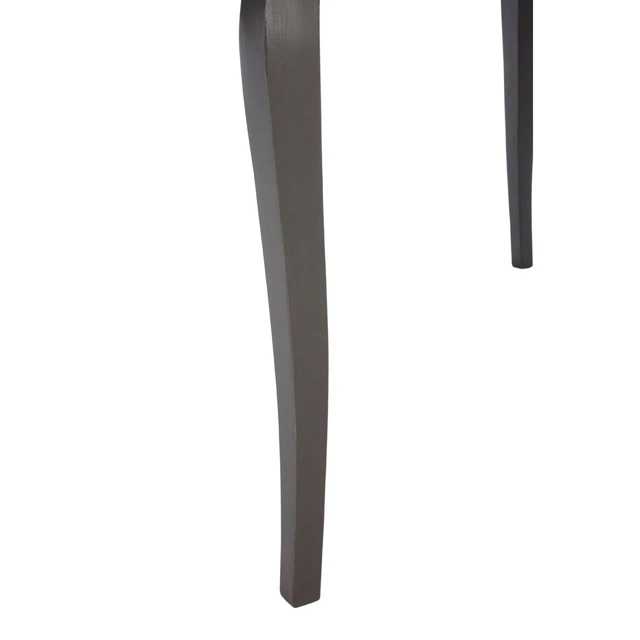 Close view of dark wood dining table legs with smooth finish