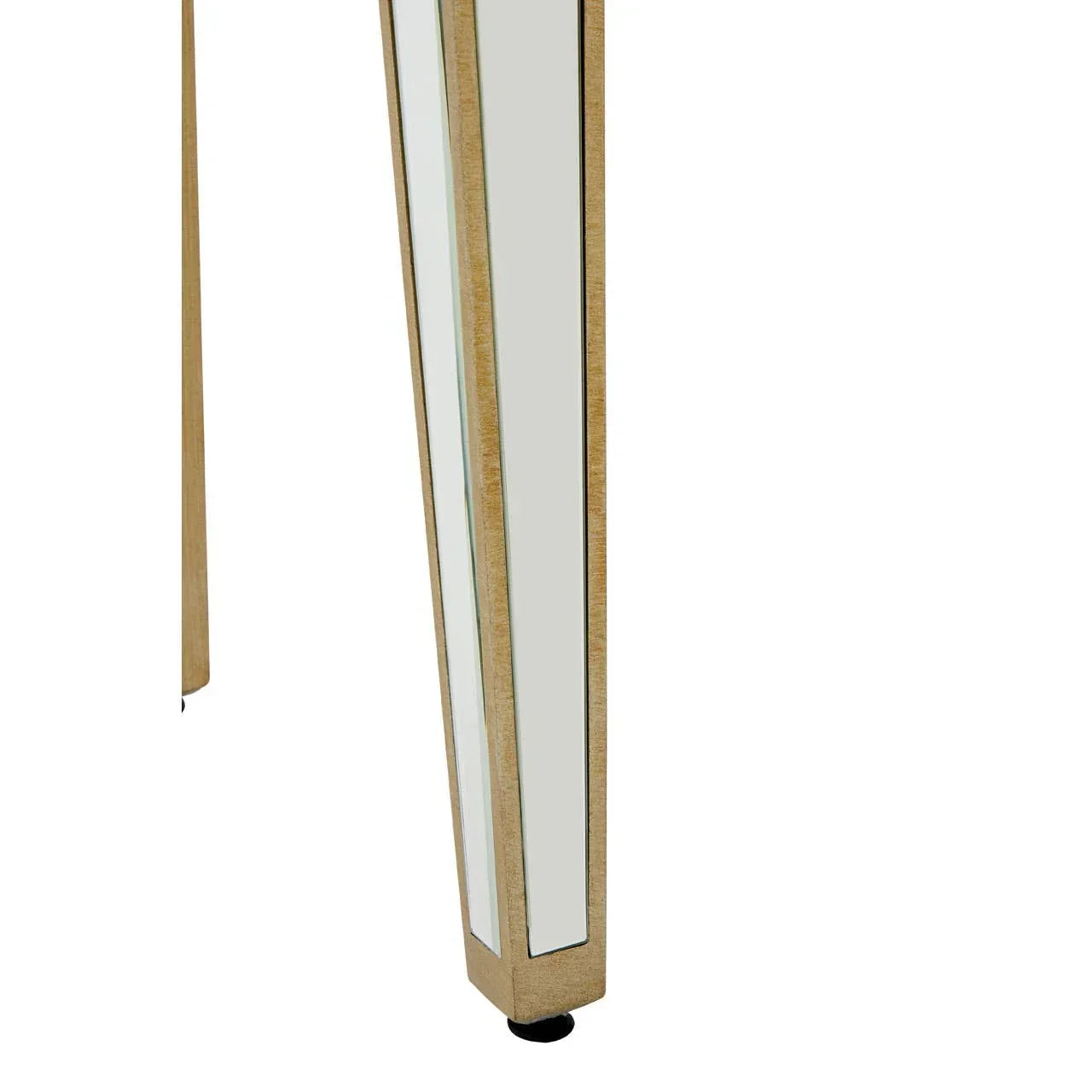 Mirrored console table leg with gold trim and tapered design