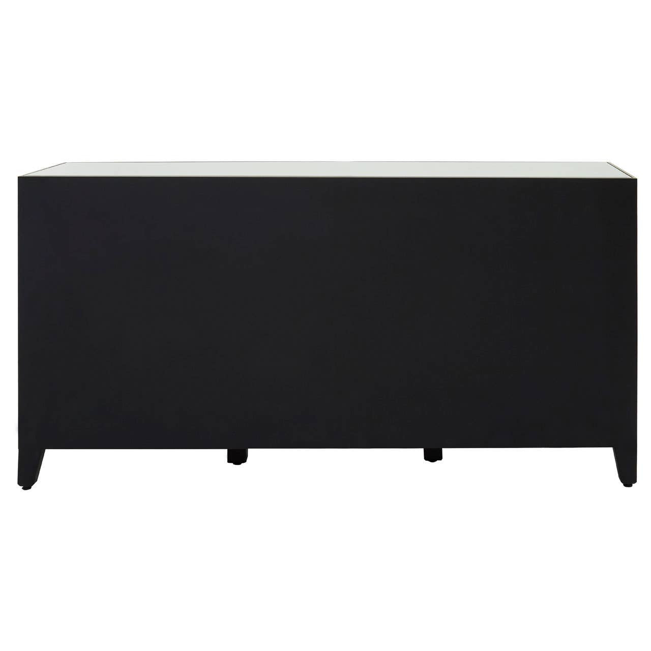 Champagne gold and mirrored sideboard featuring a sleek, modern design with a smooth top surface and three spacious compartments, supported by sturdy legs. The reflective mirrored elements add a touch of elegance, while the overall finish combines sophistication with contemporary style