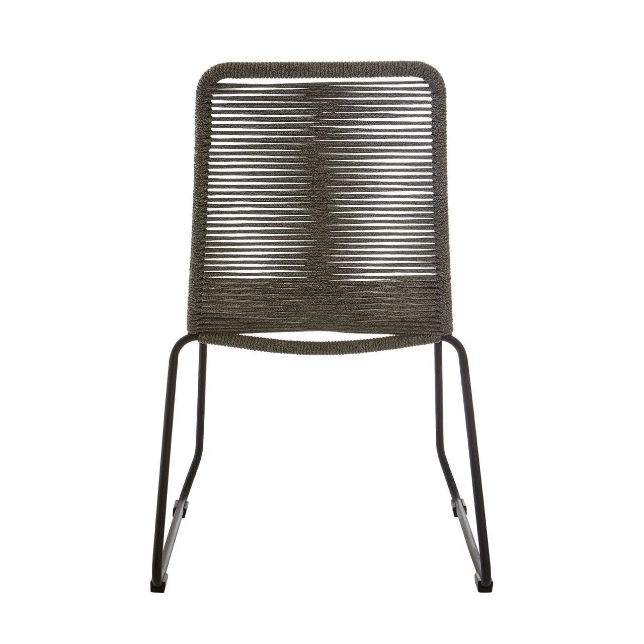 Grey rope dining chair with black metal legs, front view