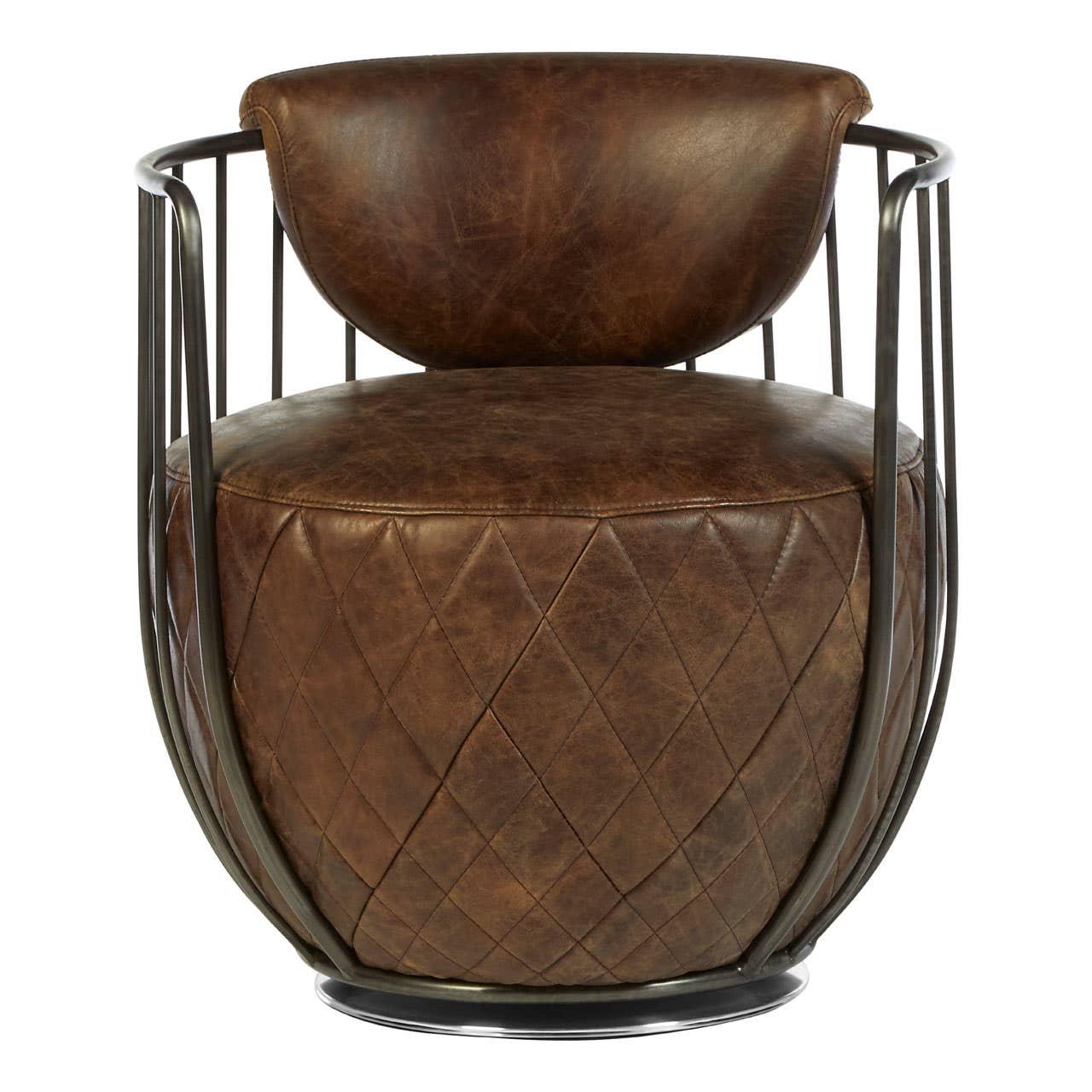 Rustic Leather Swivel Accent Chair