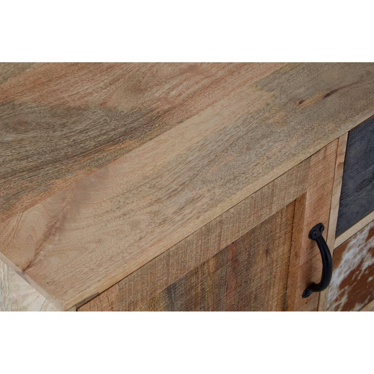 Eclectic Cowhide and Carved Wood Sideboard