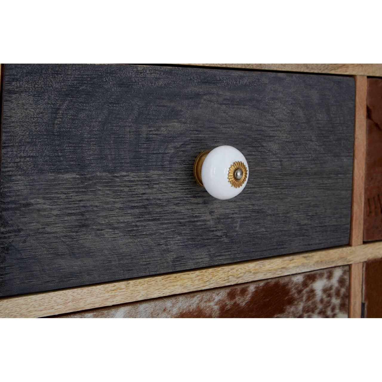 Eclectic Cowhide and Carved Wood Sideboard