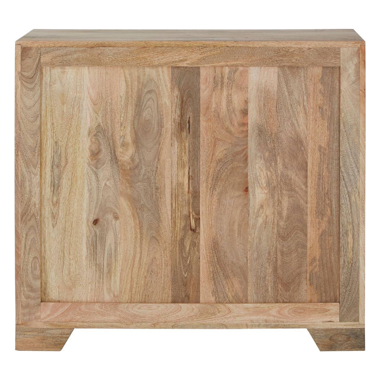 Natural mango wood sideboard with clean lines and two doors, front view