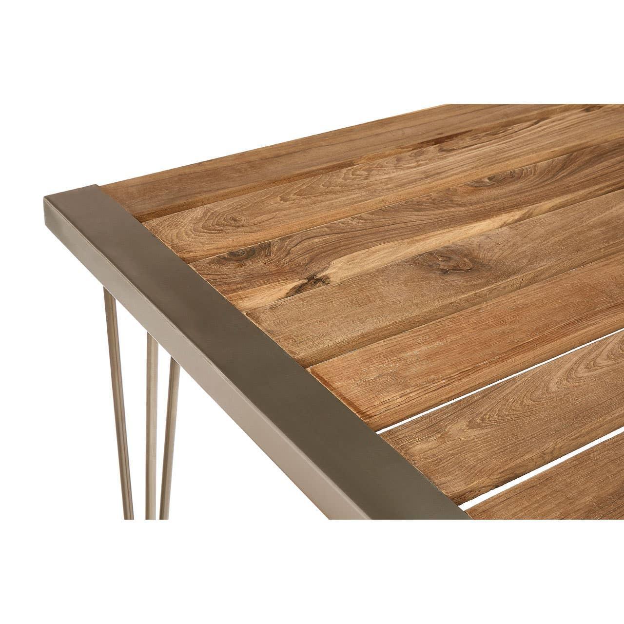 Rectangular wooden dining table top with metal frame and hairpin legs