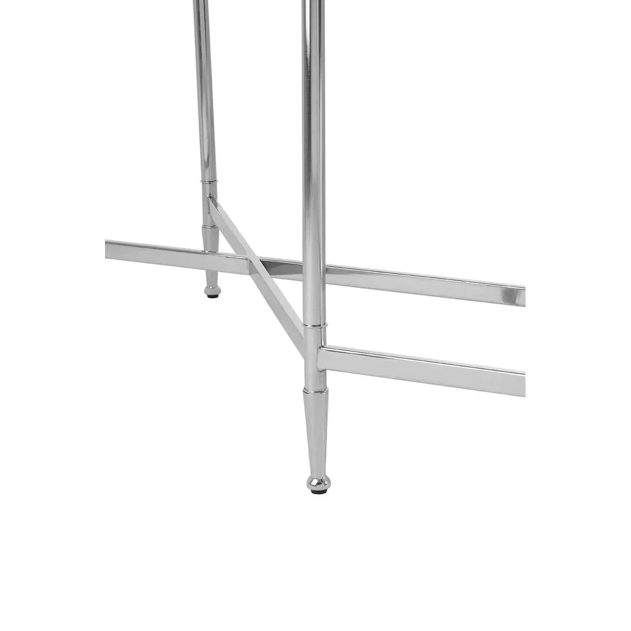 Chrome metal table legs with crossbar support against white background