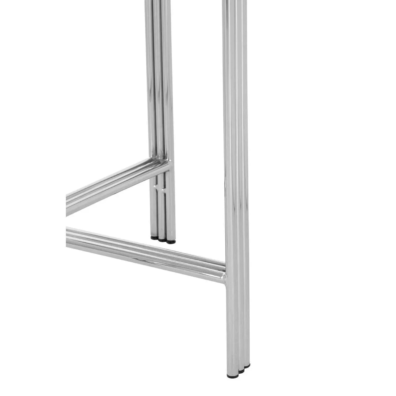 Chrome metal stool legs with horizontal bars and black floor protectors