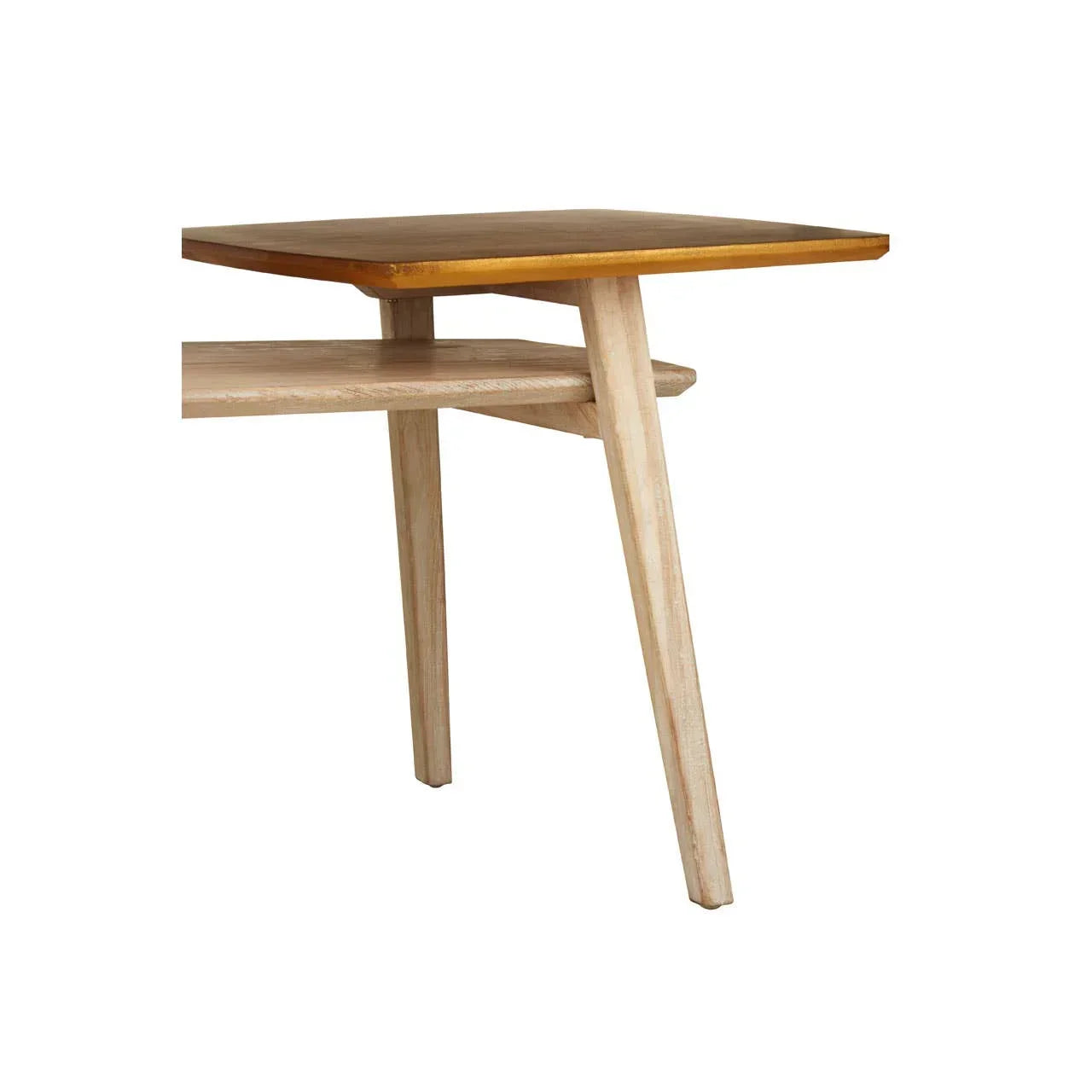 Wooden side table with angled legs and square top in natural finish