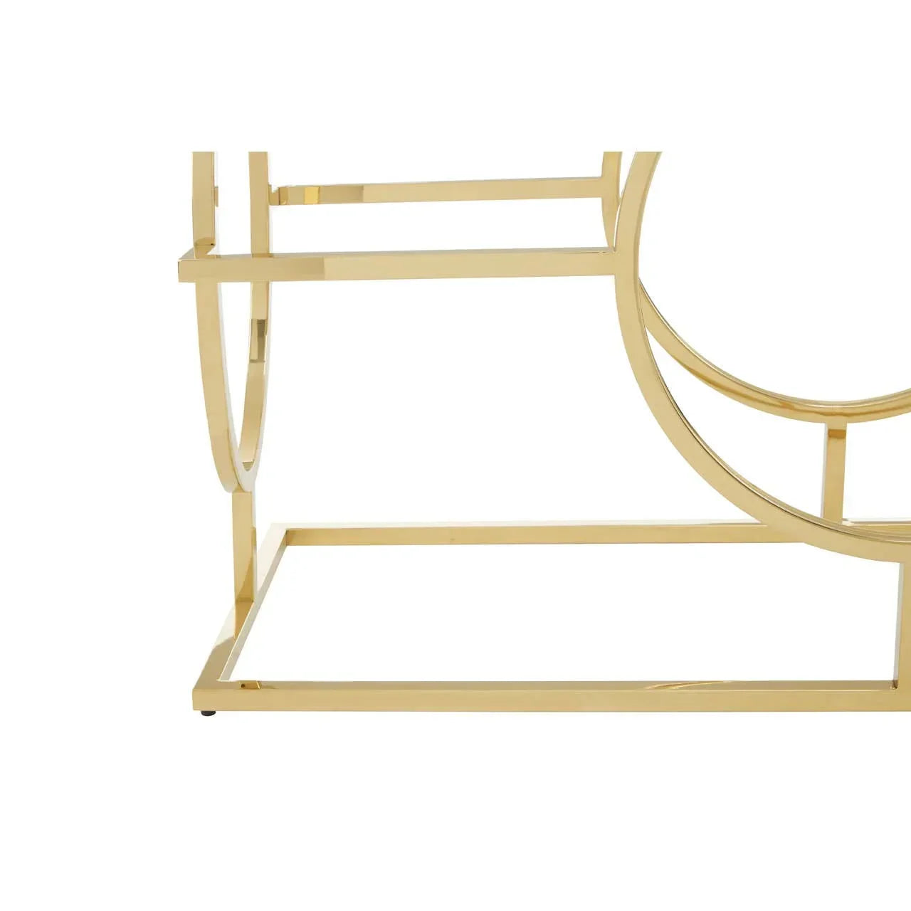 Gold metal coffee table base with geometric rectangular and circular shapes