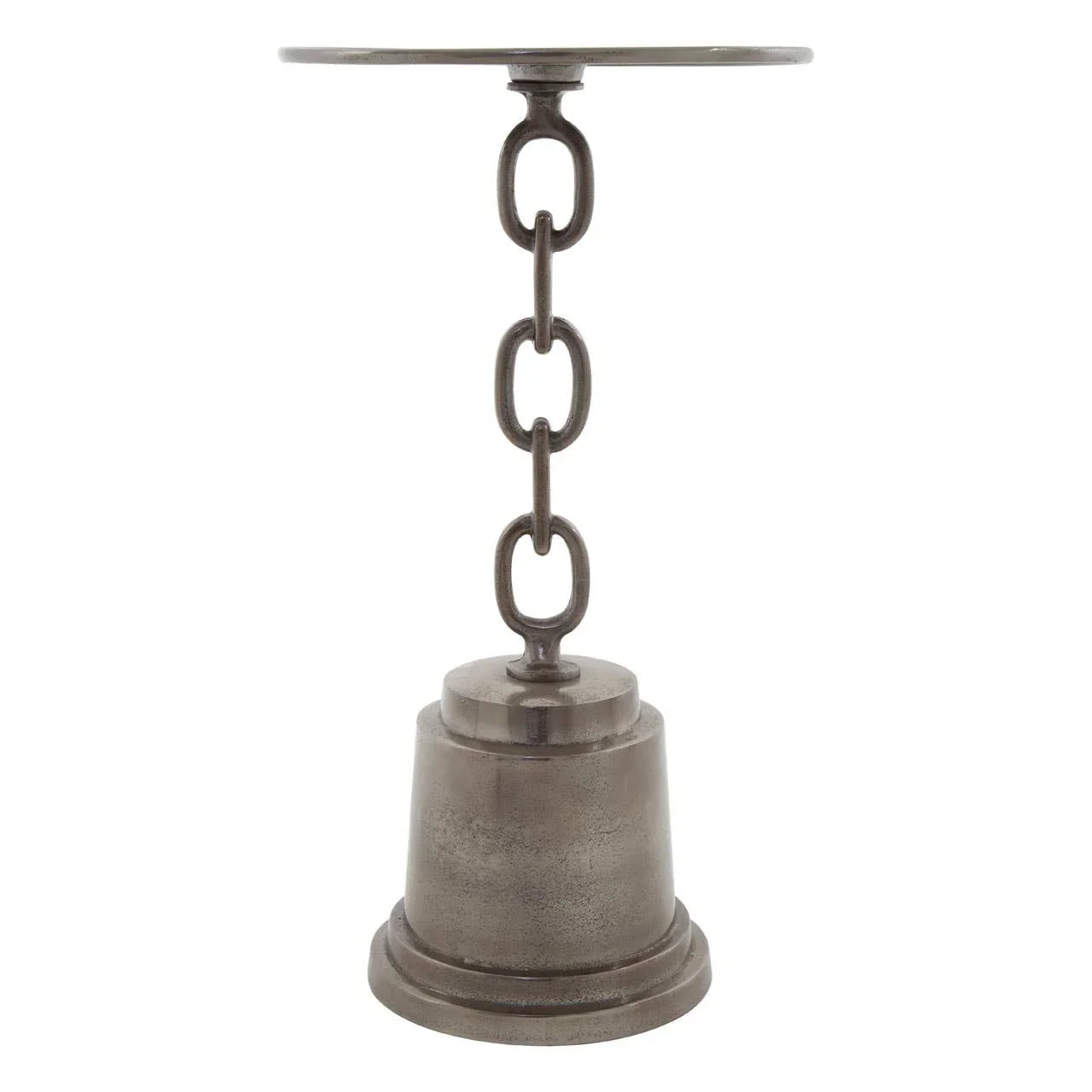 Industrial metal side table with chain link stem and round top