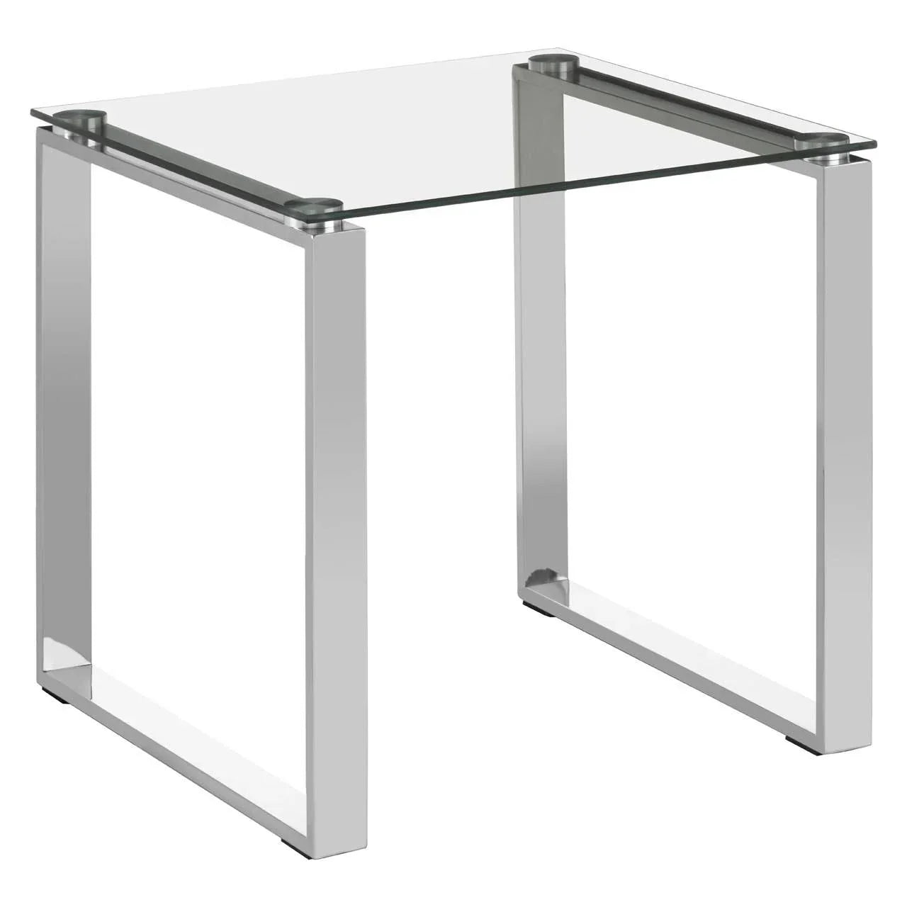 Modern glass side table with clear top and chrome metal legs