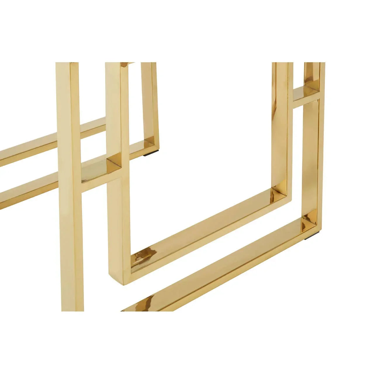 Gold metal table legs with geometric design, modern furniture base detail