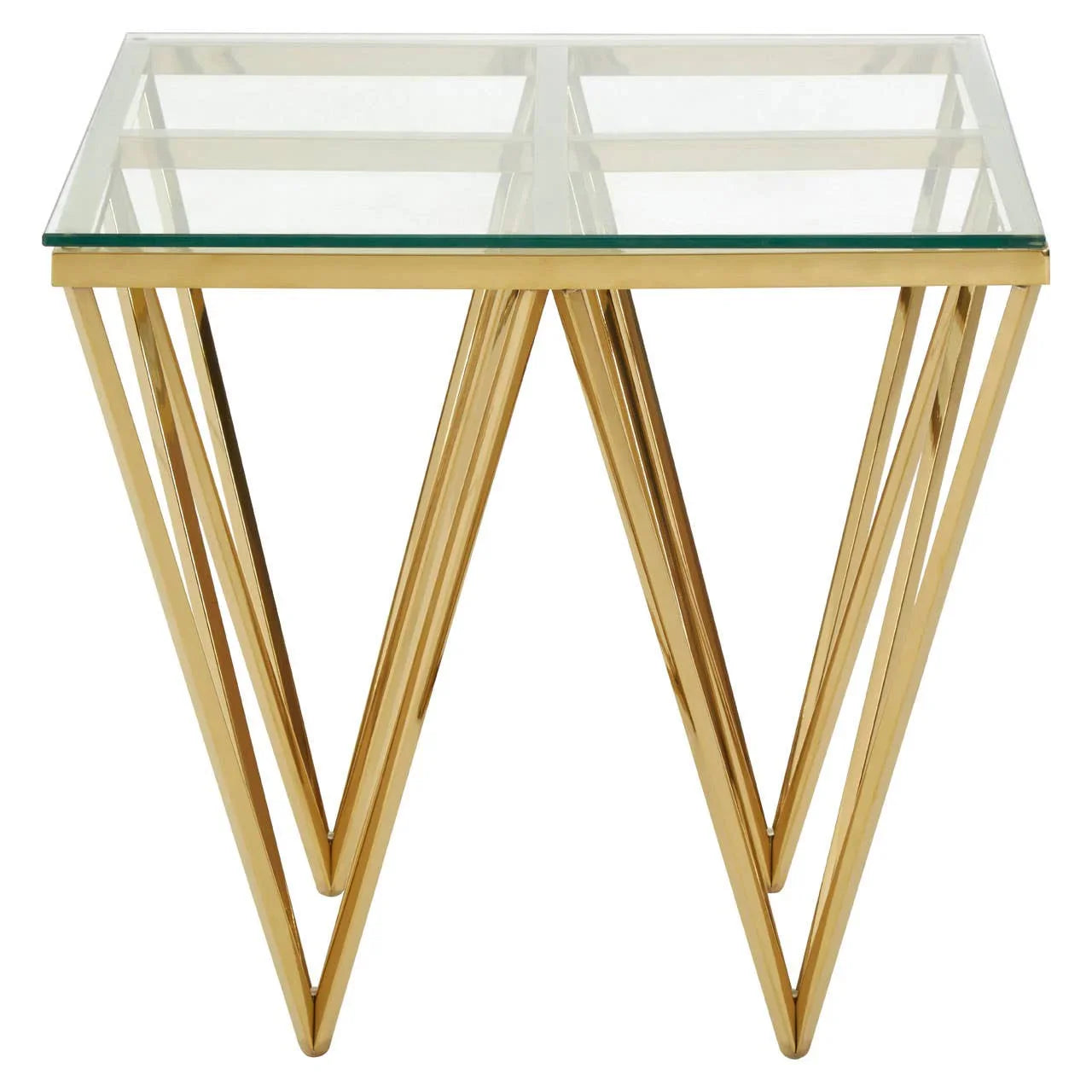 Golden Spike Legs Glass Table