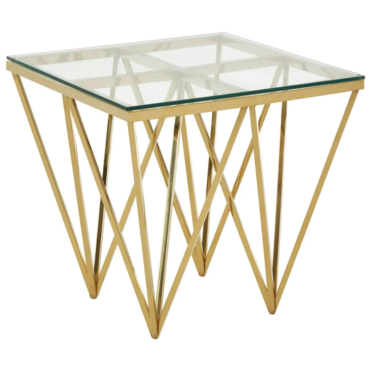 Golden Spike Legs Glass Table