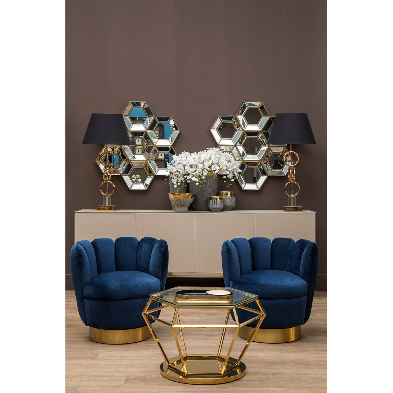 Golden Diamond Glass End Table