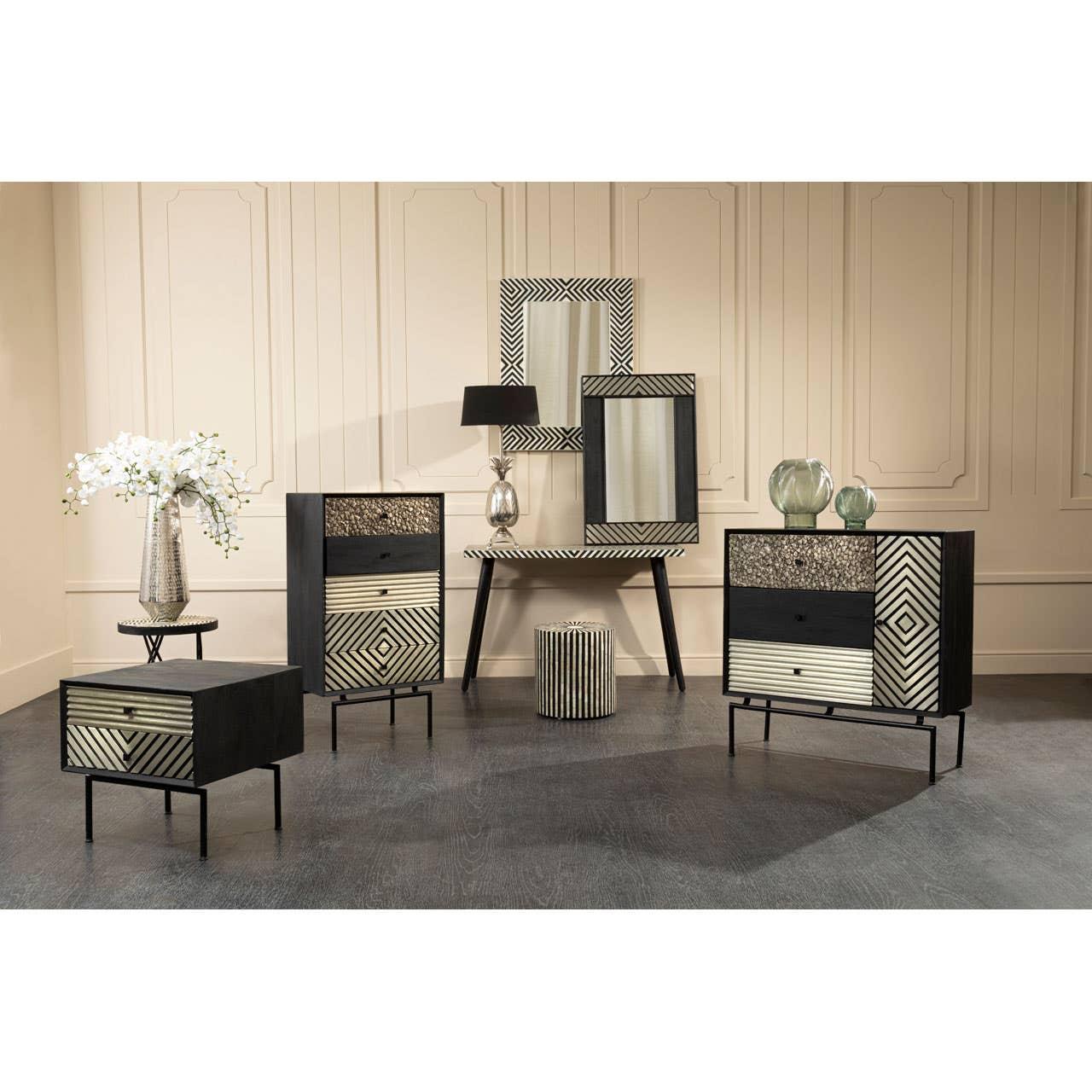 Boho Striped Bone Inlay Table