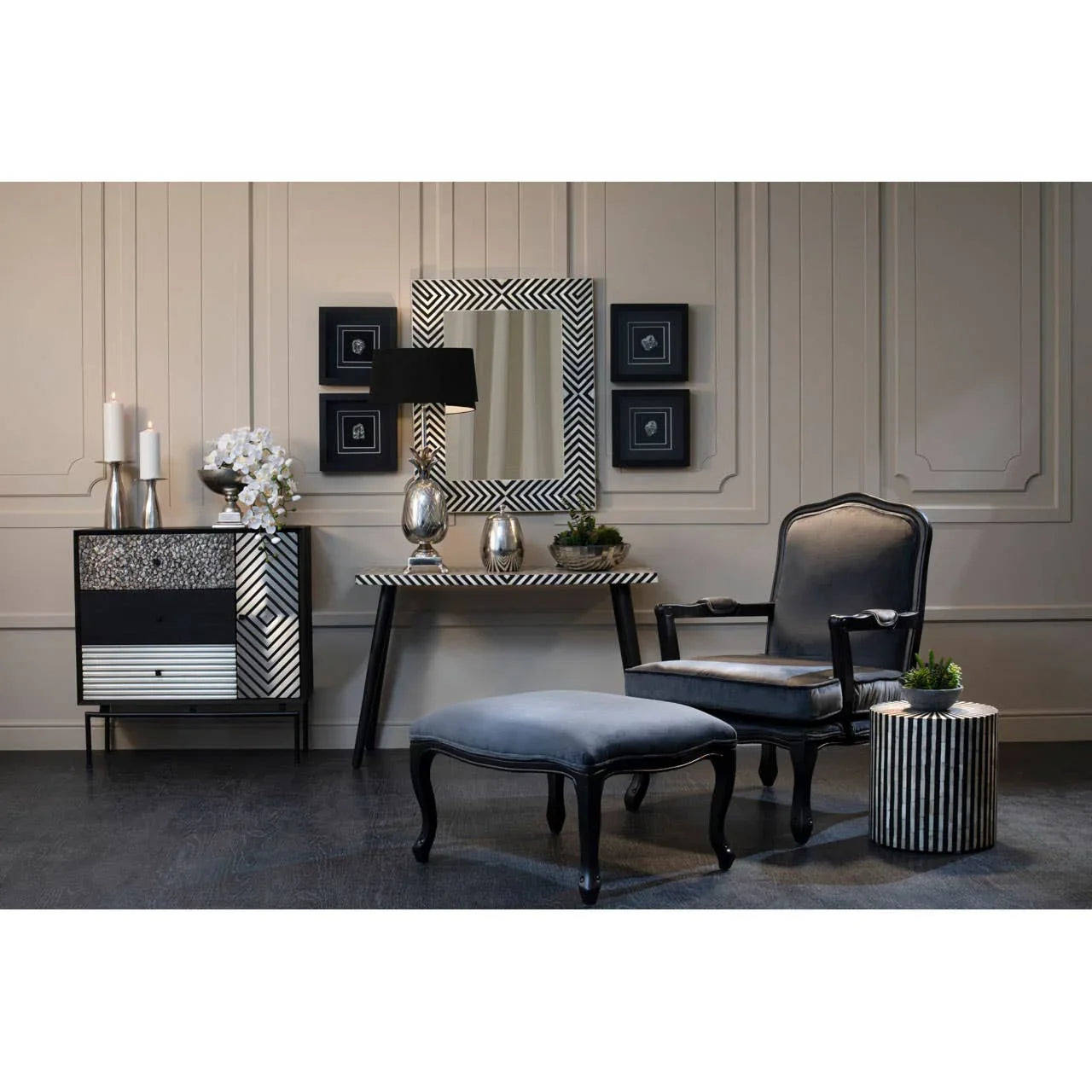 Boho Striped Bone Inlay Table