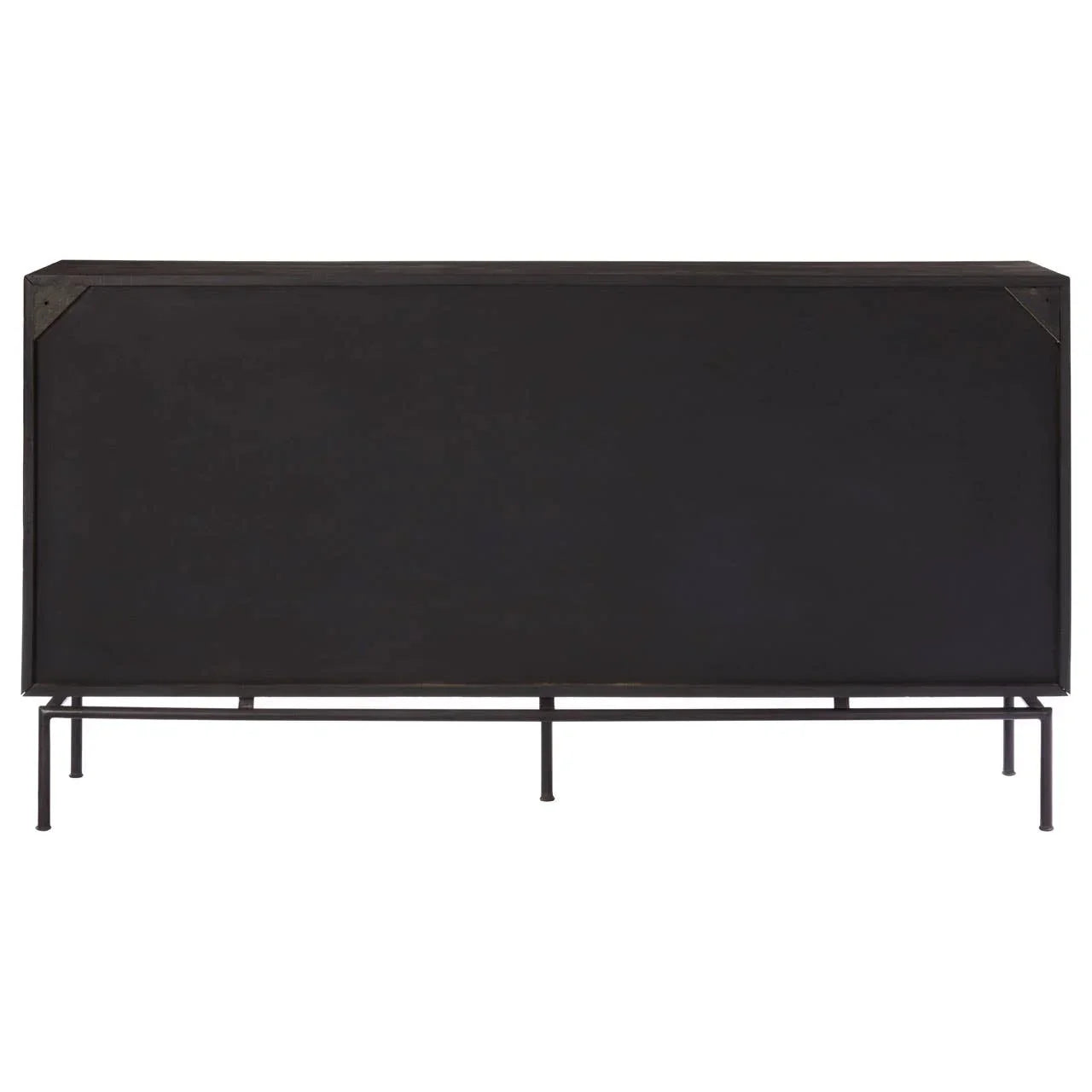 Black sideboard cabinet rear view with slim metal legs