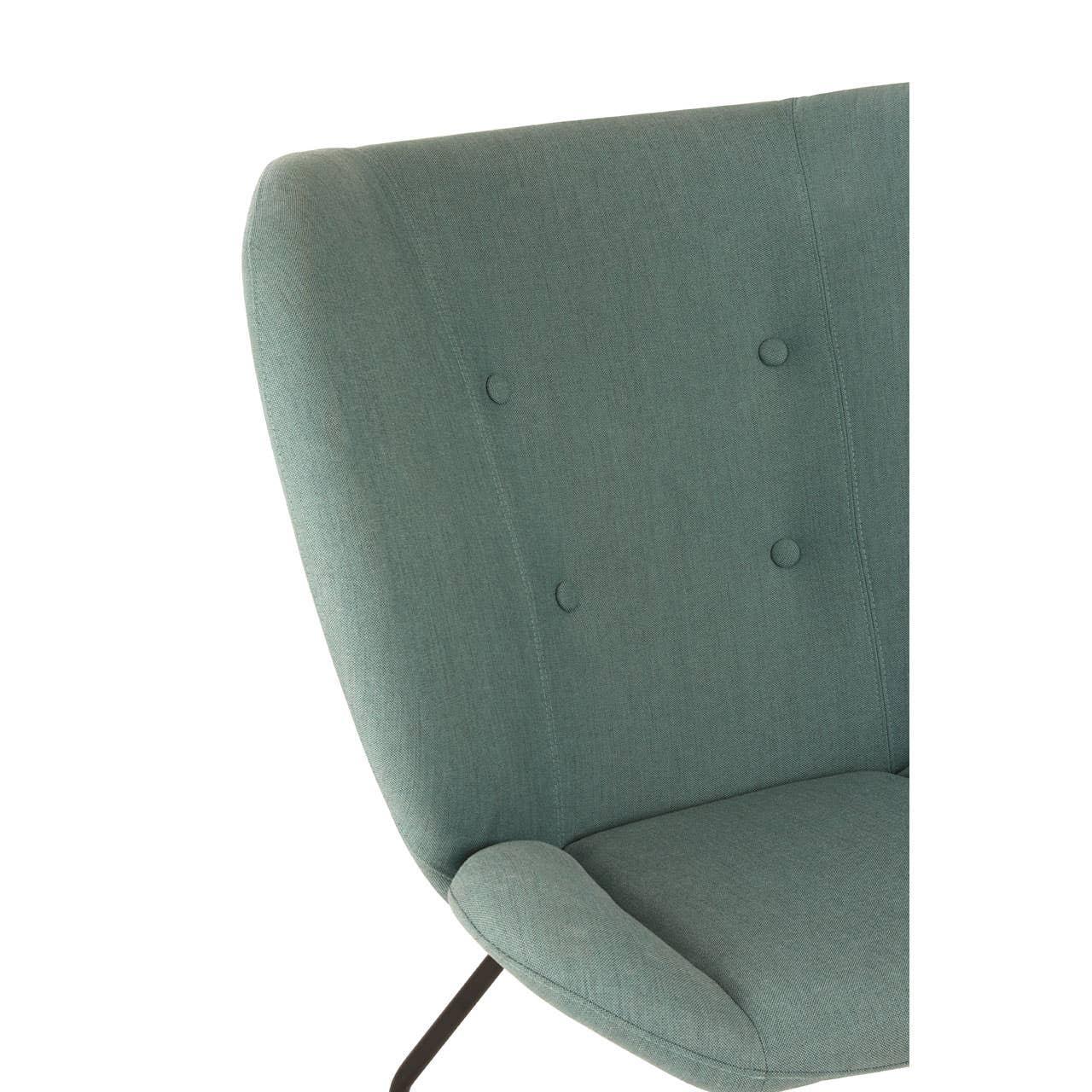 Green fabric accent chair with button tufted backrest and slim black metal leg