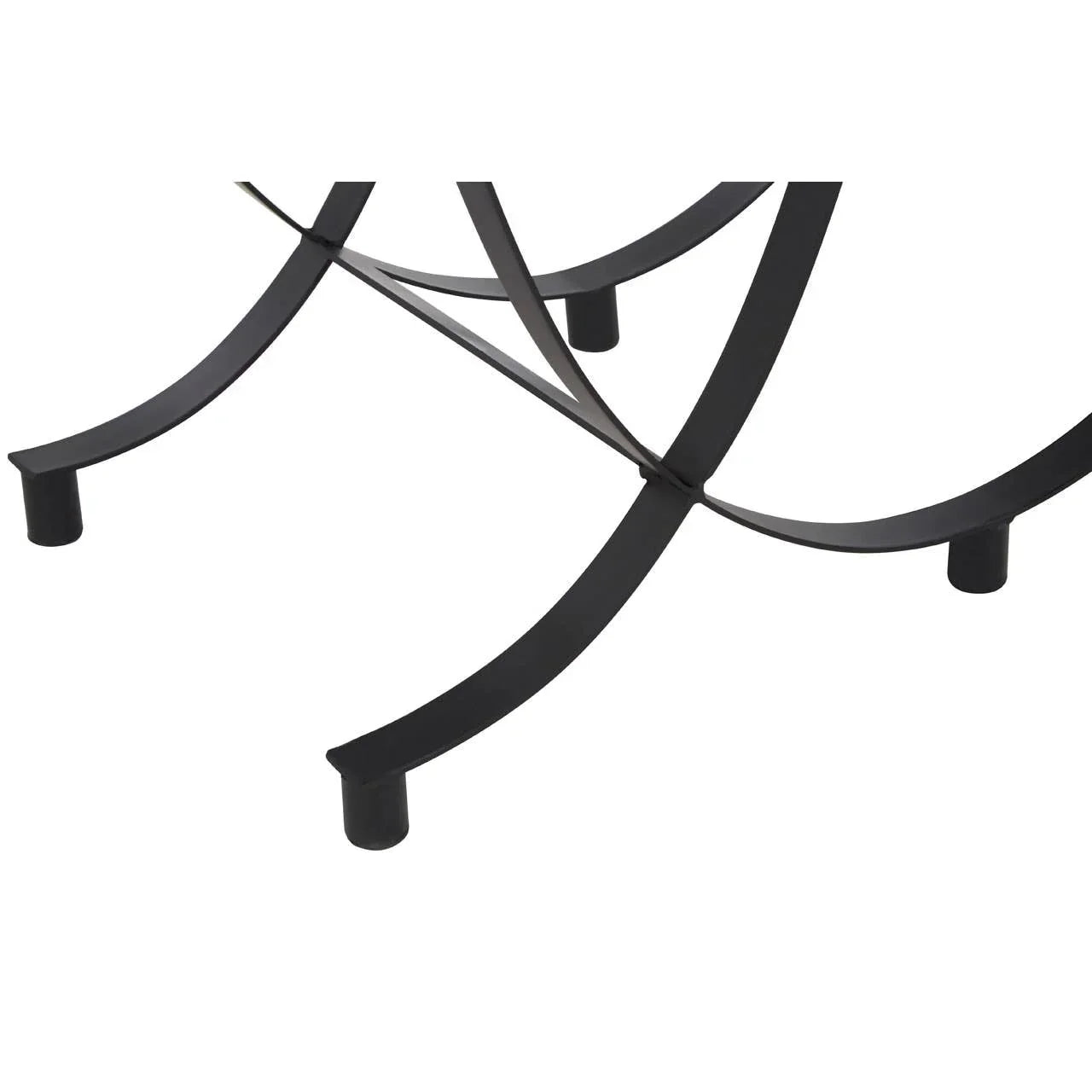 Black metal table base with curved legs and cross support detail
