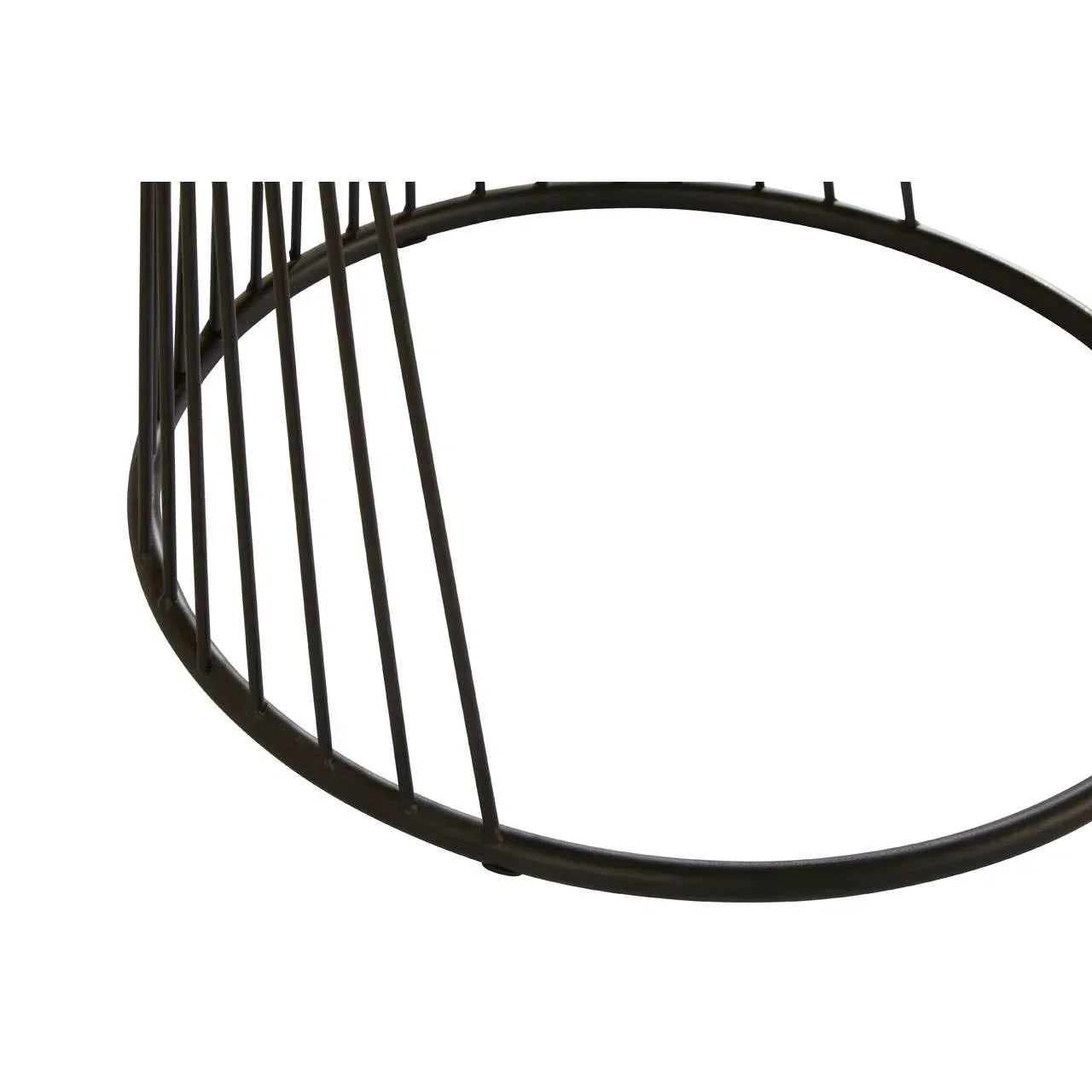 Close-up of round metal coffee table black wireframe base