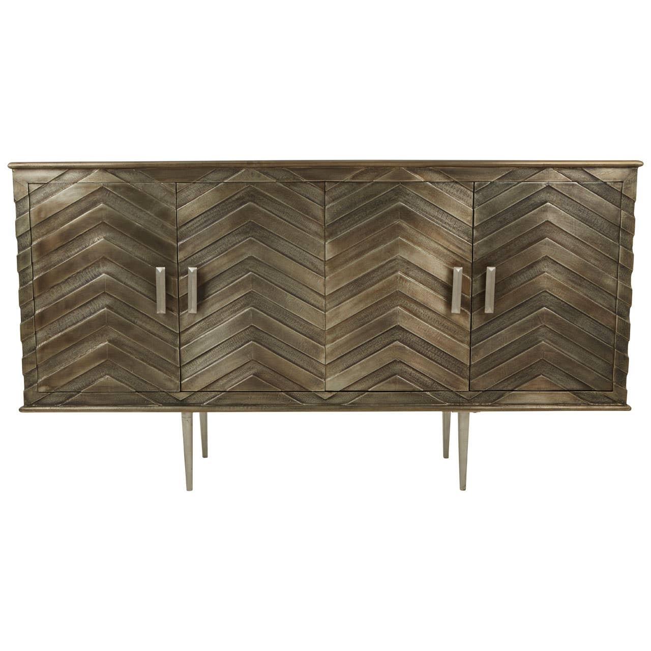 Boho Mango Wood Chevron Sideboard - Nickel Plated Legs