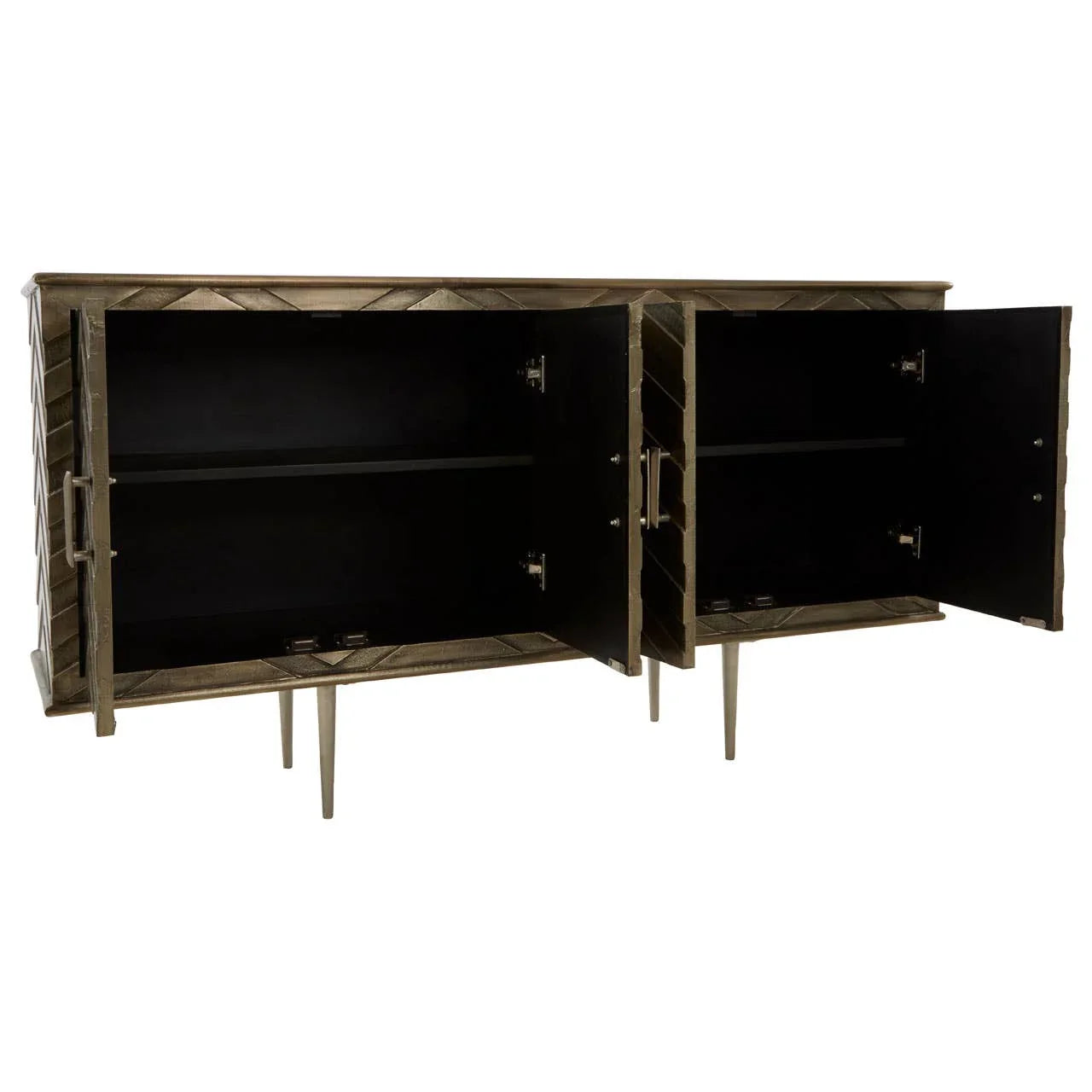 Boho Mango Wood Chevron Sideboard - Nickel Plated Legs