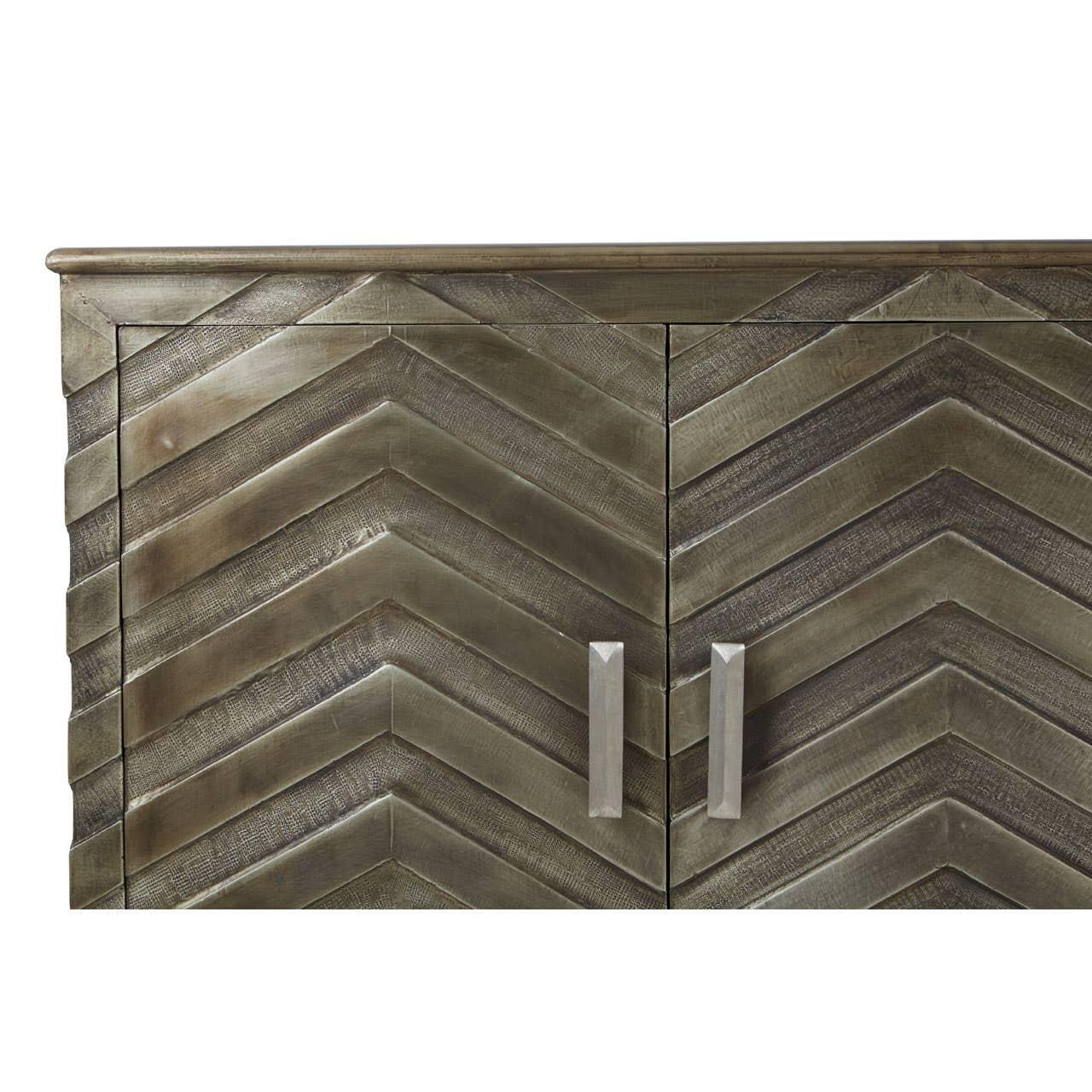 Boho Mango Wood Chevron Sideboard - Nickel Plated Legs