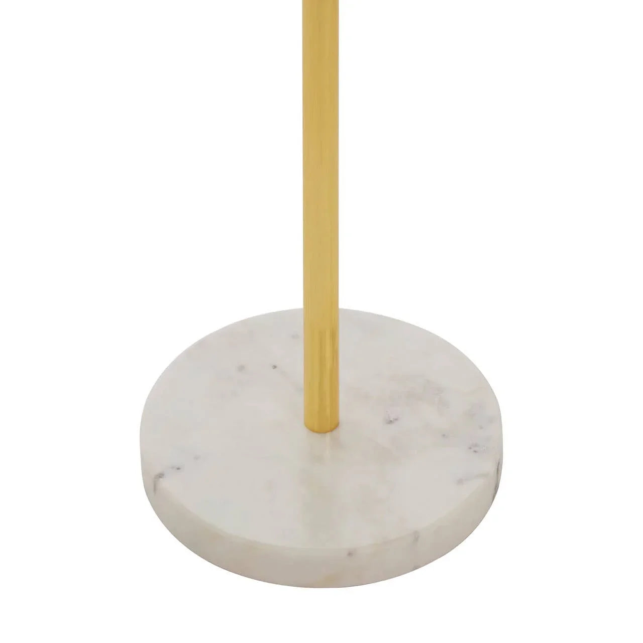 Gold floor lamp stand with round white marble base close-up