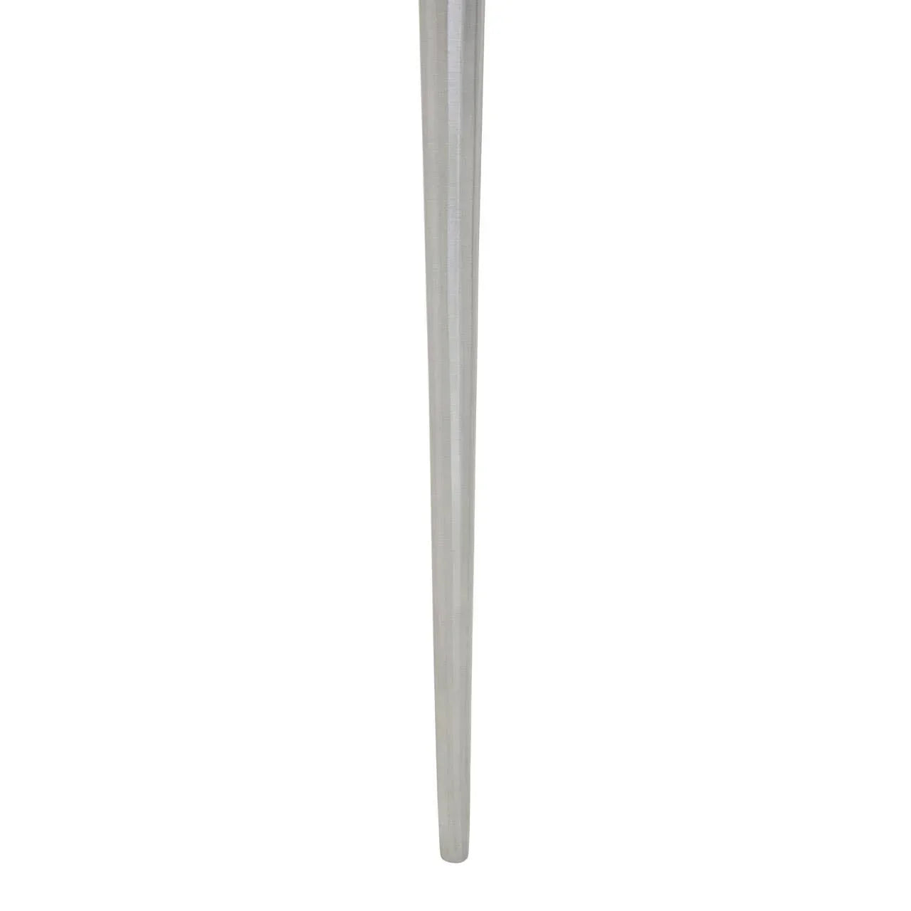 Tapered silver metal furniture leg with brushed finish, close-up view