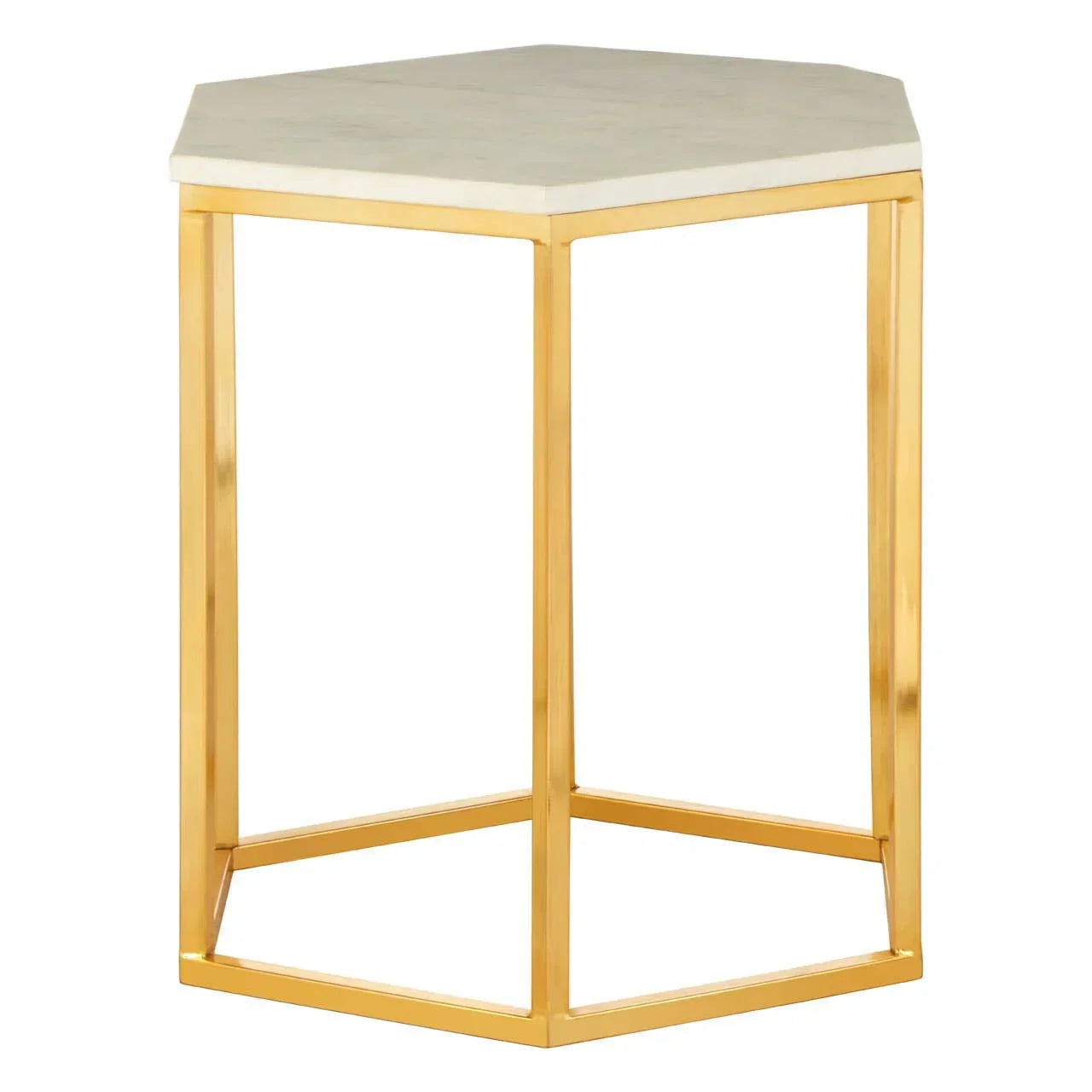 Hexagonal marble top side table with gold metal frame
