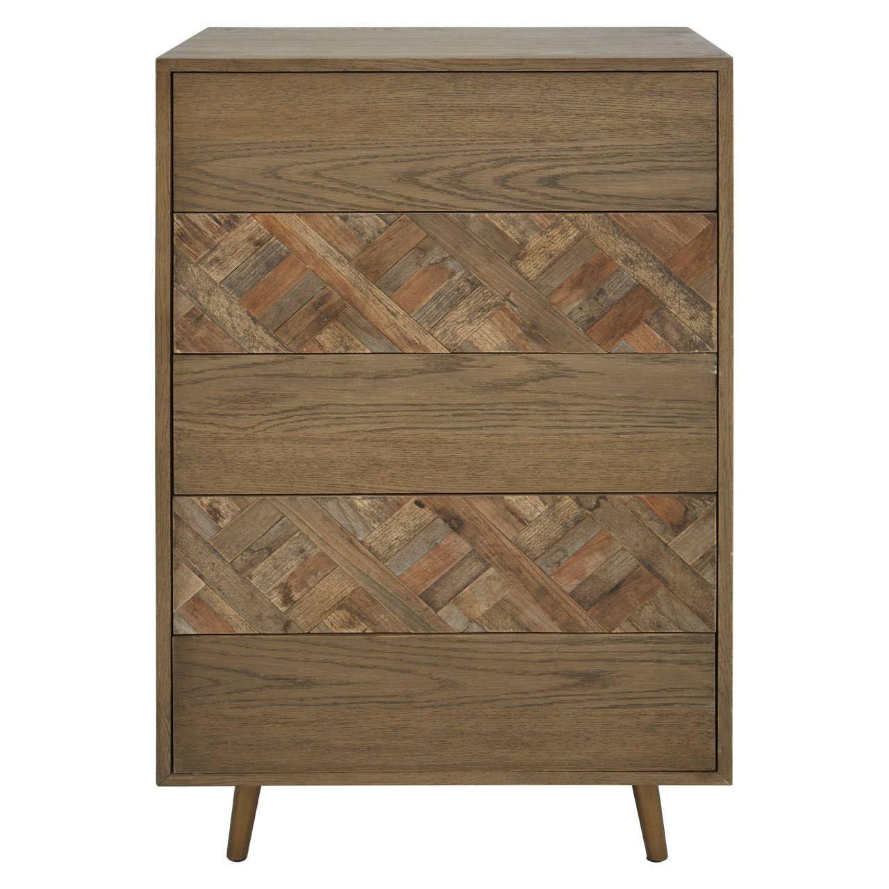 Wooden chest of drawers with herringbone detail and angled legs