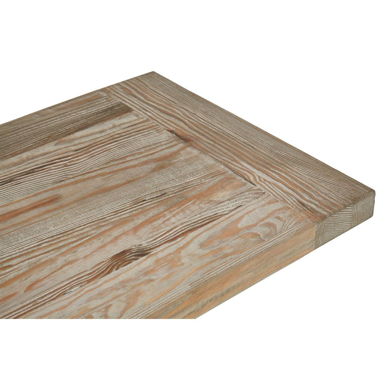 Closeup of light wood dining table top showing natural grain texture and corner detail