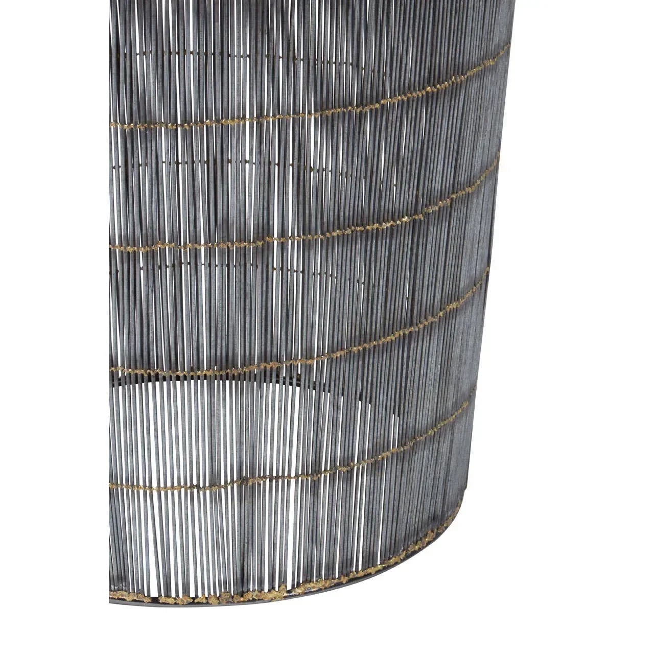 Close-up of metal wire basket with cylindrical shape and vertical silver rods