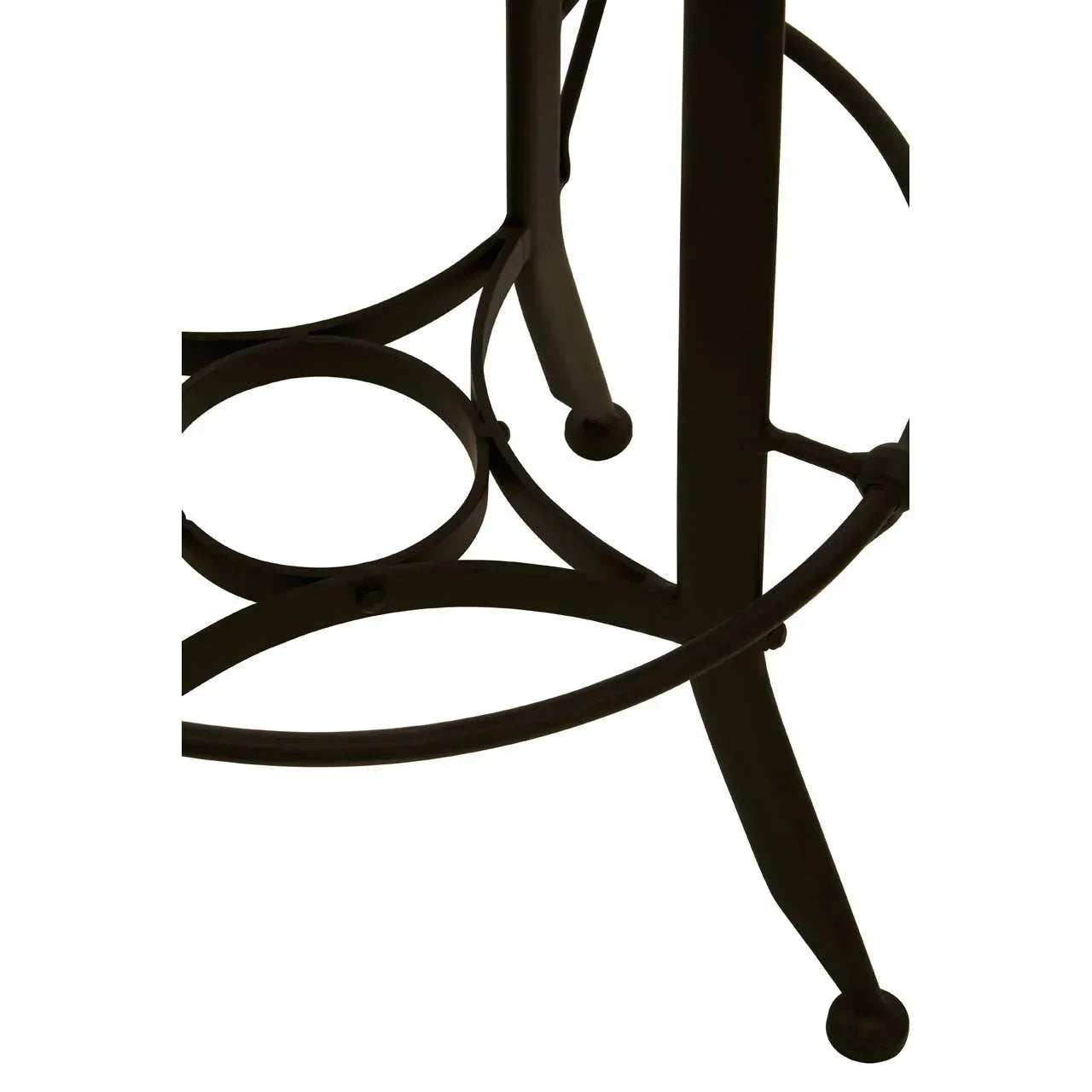 Black metal table legs with circular support frame detail