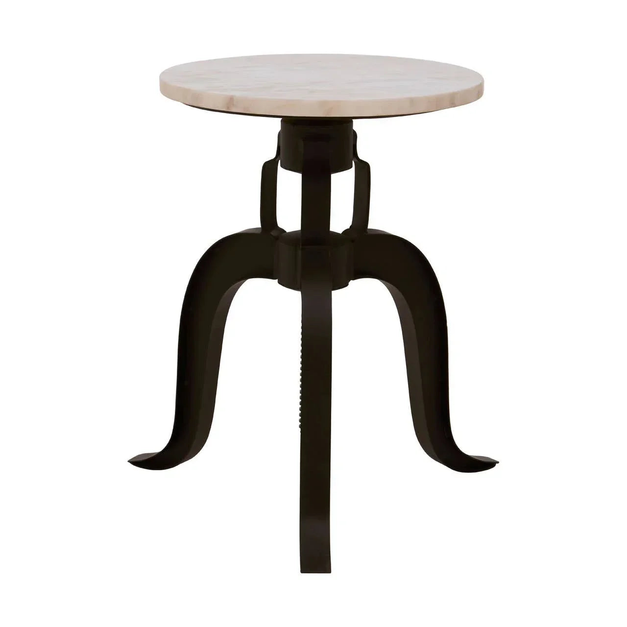 Round marble top side table with black metal tripod base