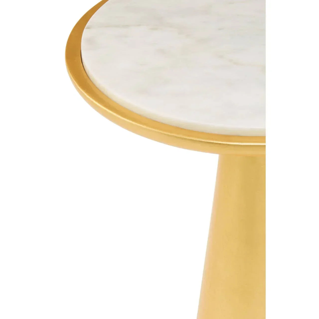 Round marble top side table with gold metal frame close-up