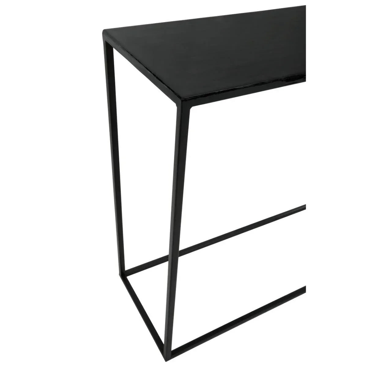 Black metal side table with rectangular top and open frame design