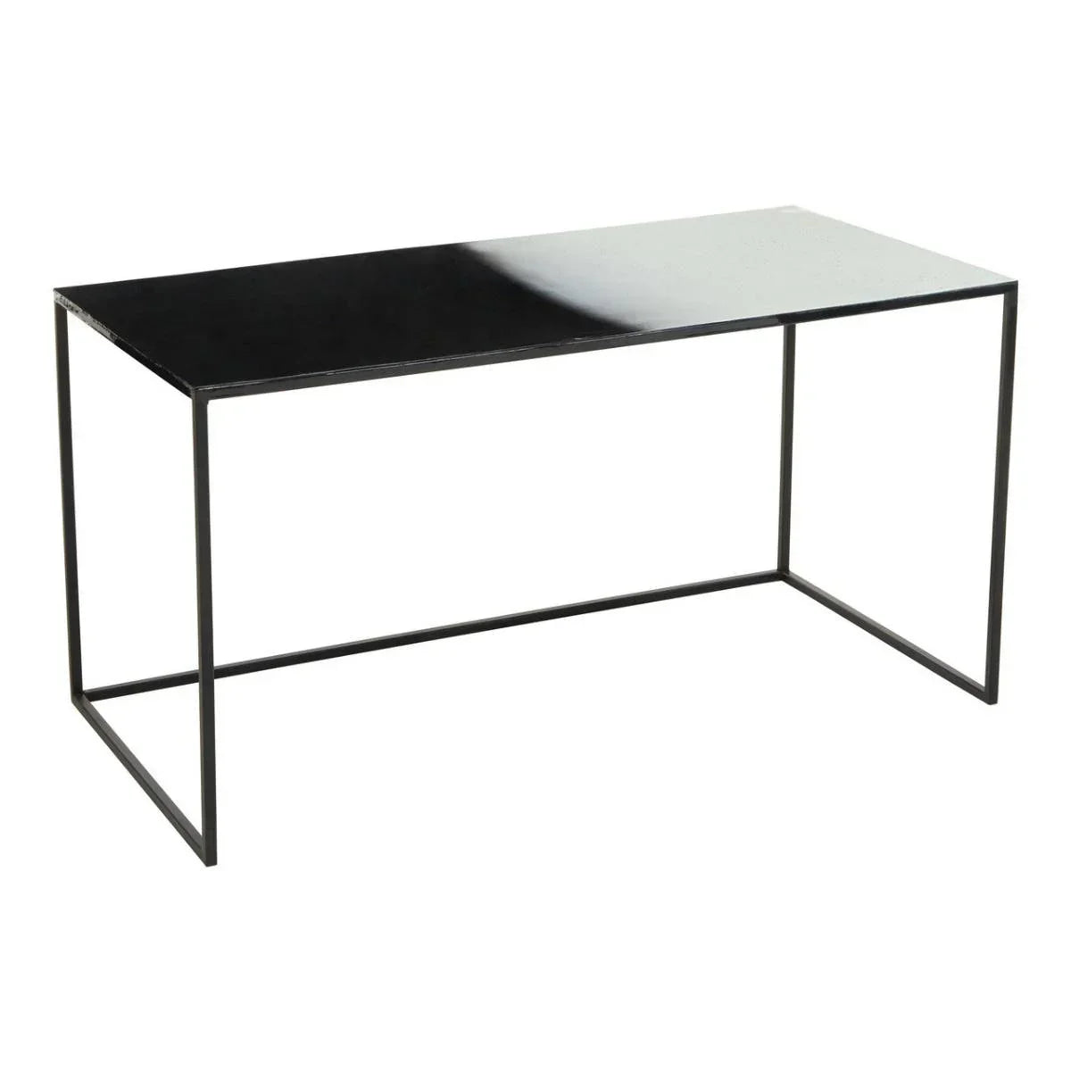 Black rectangular dining table with slim metal legs and glossy finish