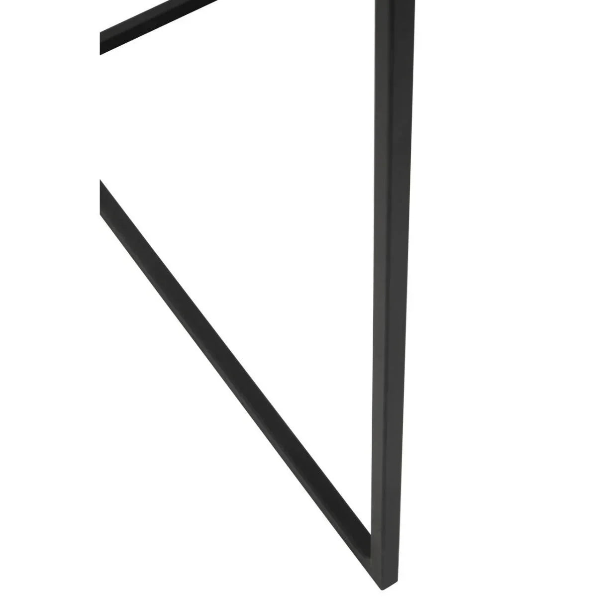 Black metal table leg frame in geometric design, close-up view