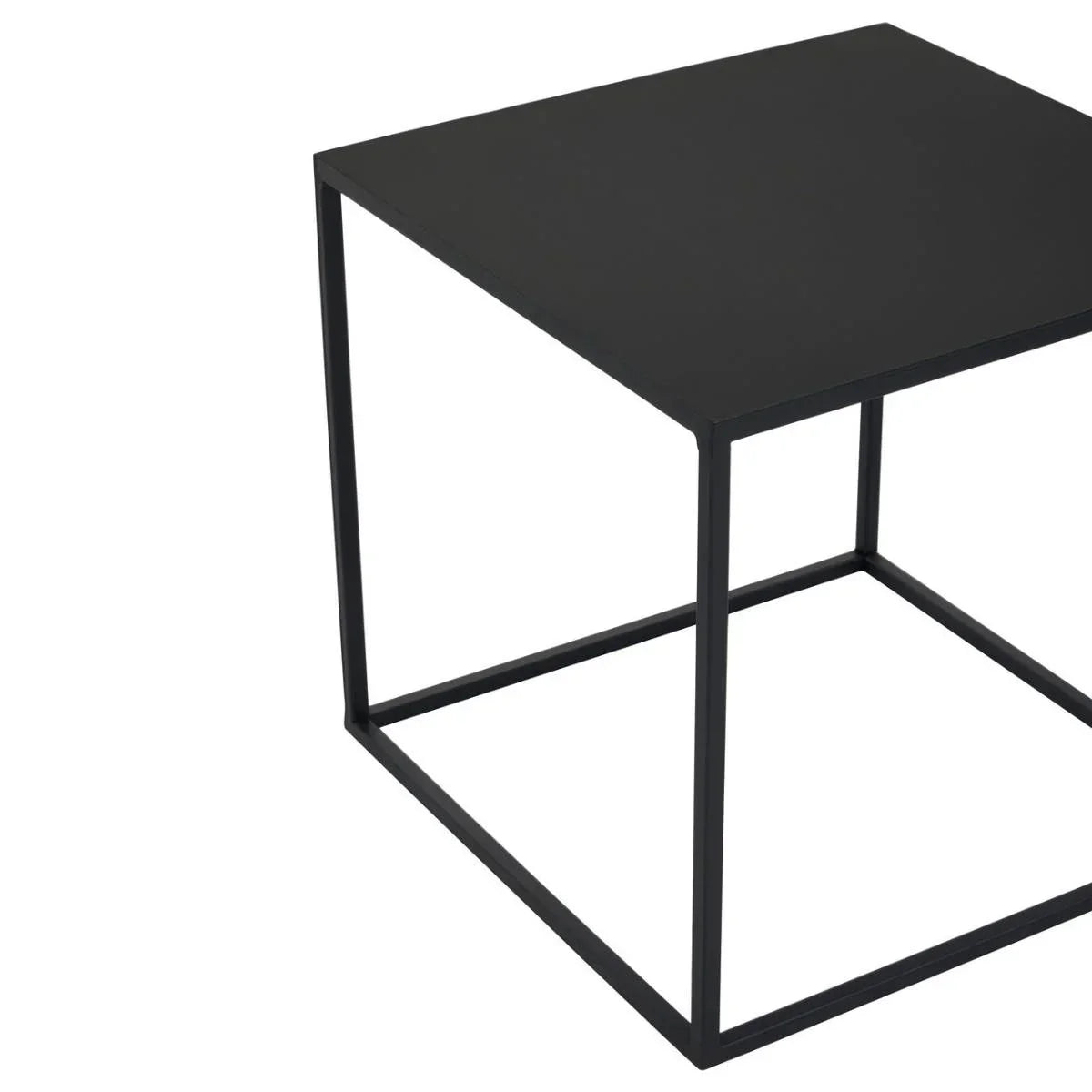 Black metal square side table with minimalist open frame design