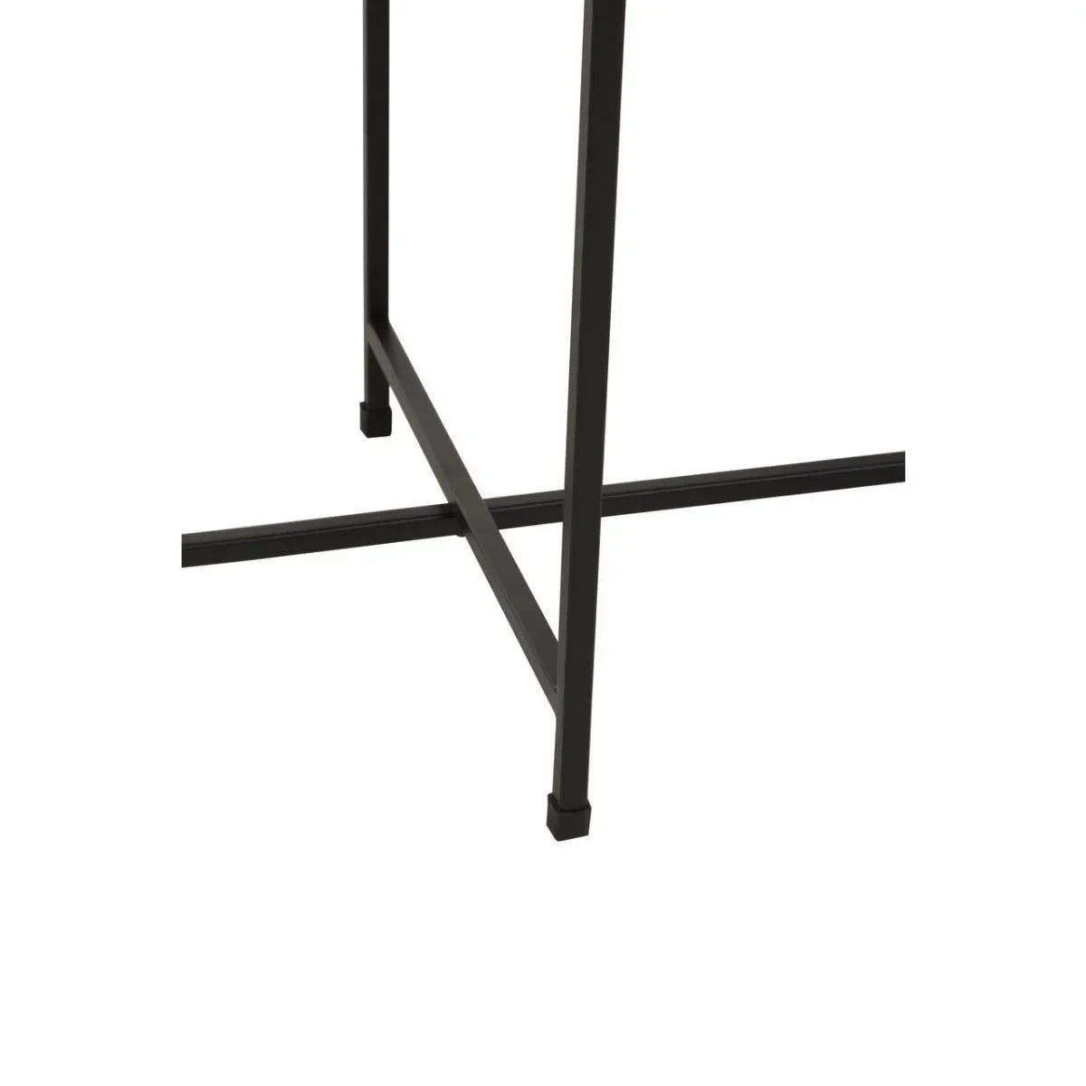 Black metal table legs with crossbar support, close-up detail