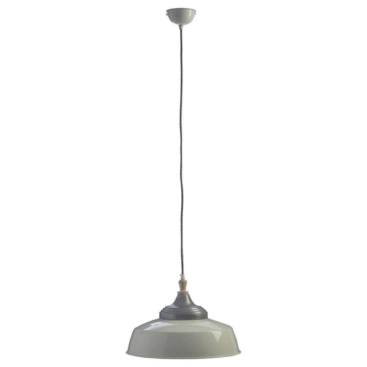 Grey metal pendant ceiling light with braided flex and dome shade