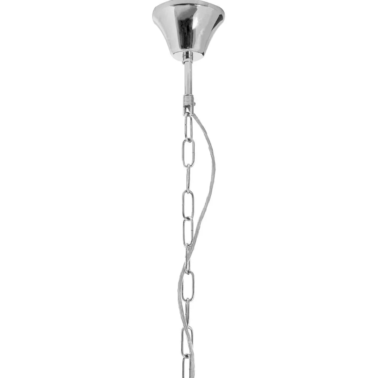 Chrome ceiling rose with metal chain and hanging pendant light cable