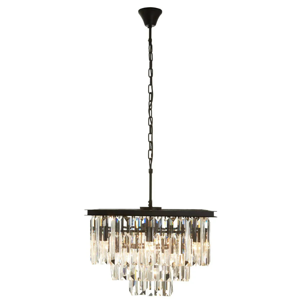 Black frame crystal chandelier pendant light with tiered hanging glass prisms