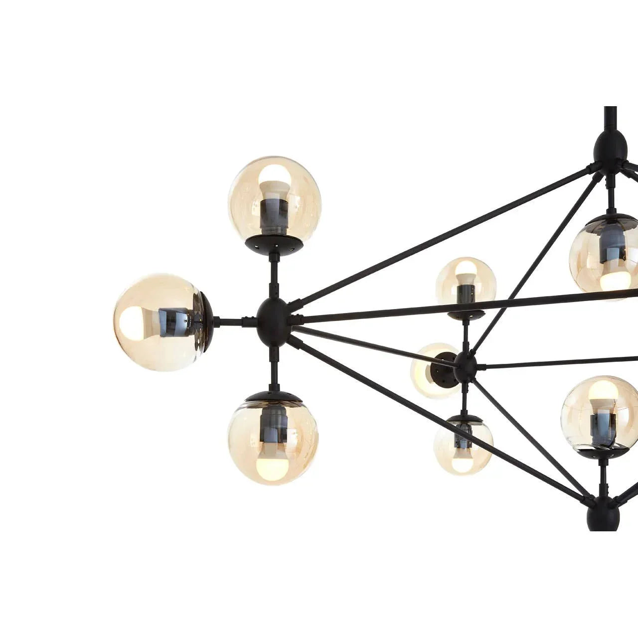 Modern ceiling light fixture with black frame and clear glass globe lamp shades