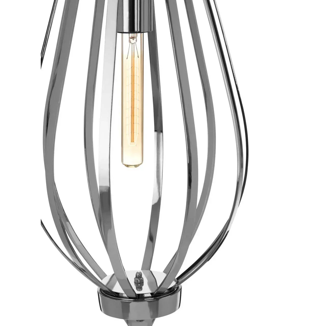 Chrome metal table lamp frame with exposed vintage-style bulb