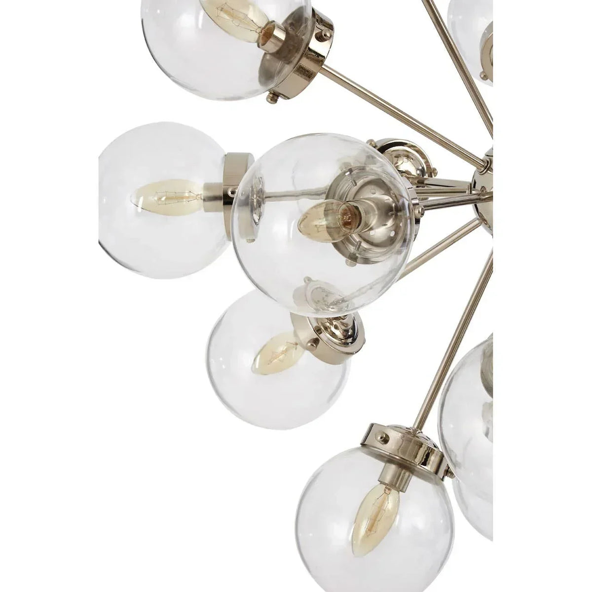 Modern chandelier with clear glass globe shades and polished metal arms